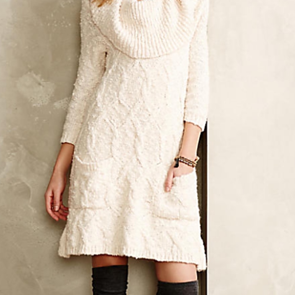 S Small Anthropologie Sleeping On Snow lined cream sweater dress